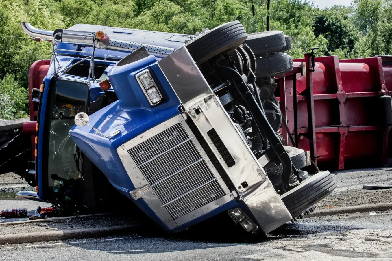 A truck involved in a jackknife accident.
